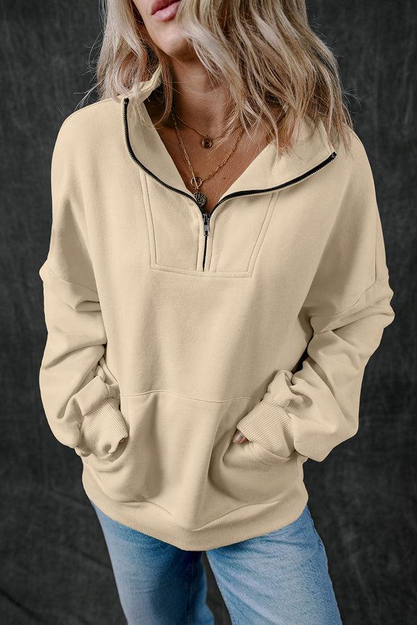 Sweat femme zip, poches — gris