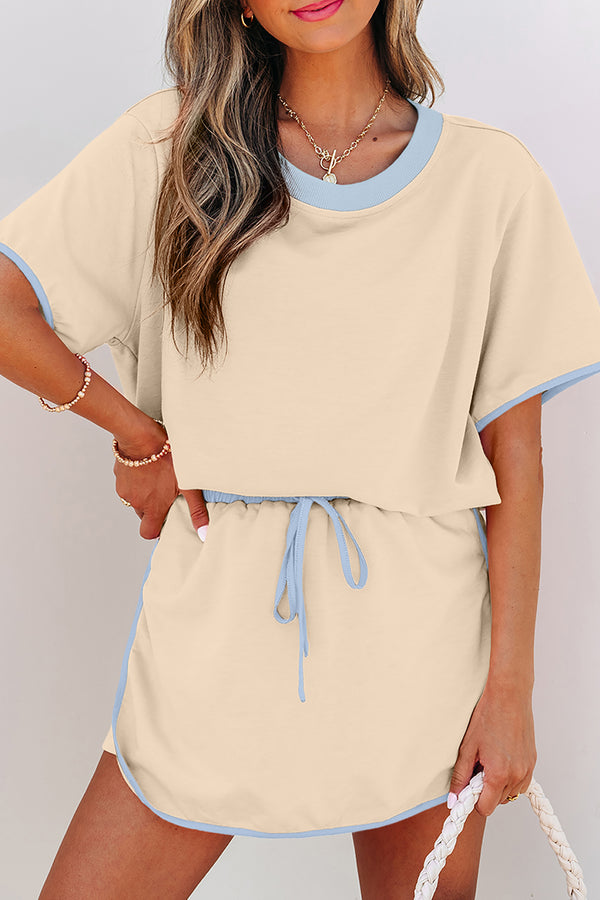 Ensemble femme épaules tombantes, colorblock — abricot