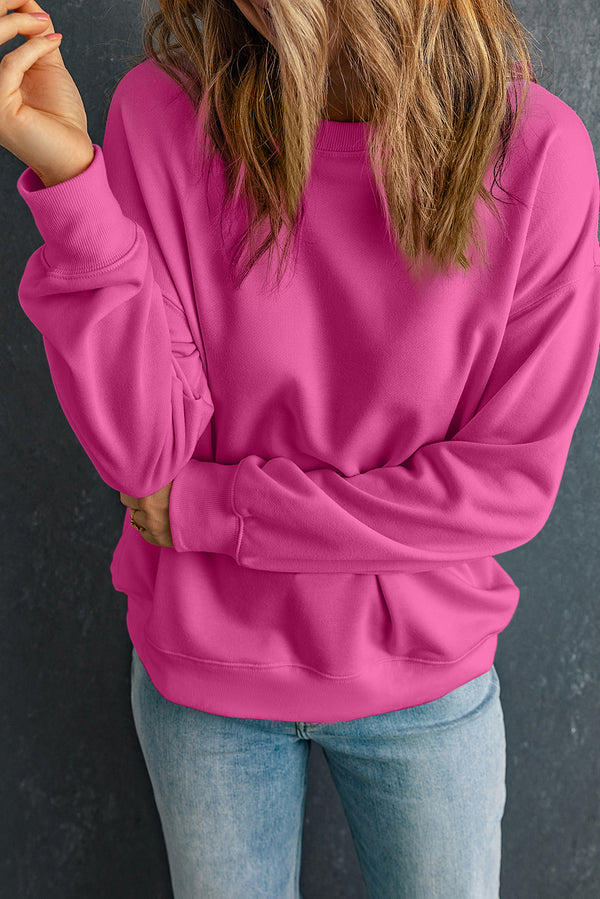 Sweat femme col rond, uni — rouge rose