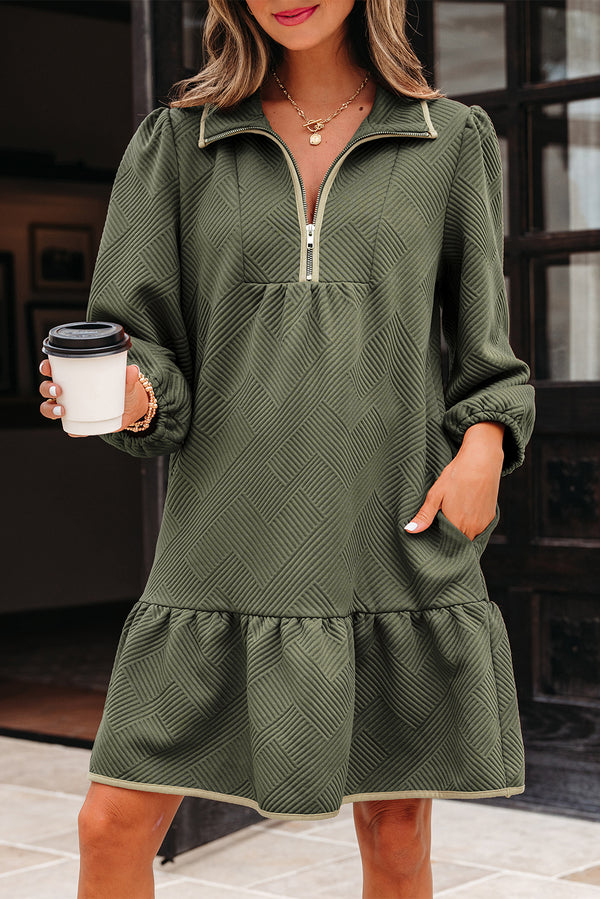 Robe courte femme zip, manches bracelet — vert