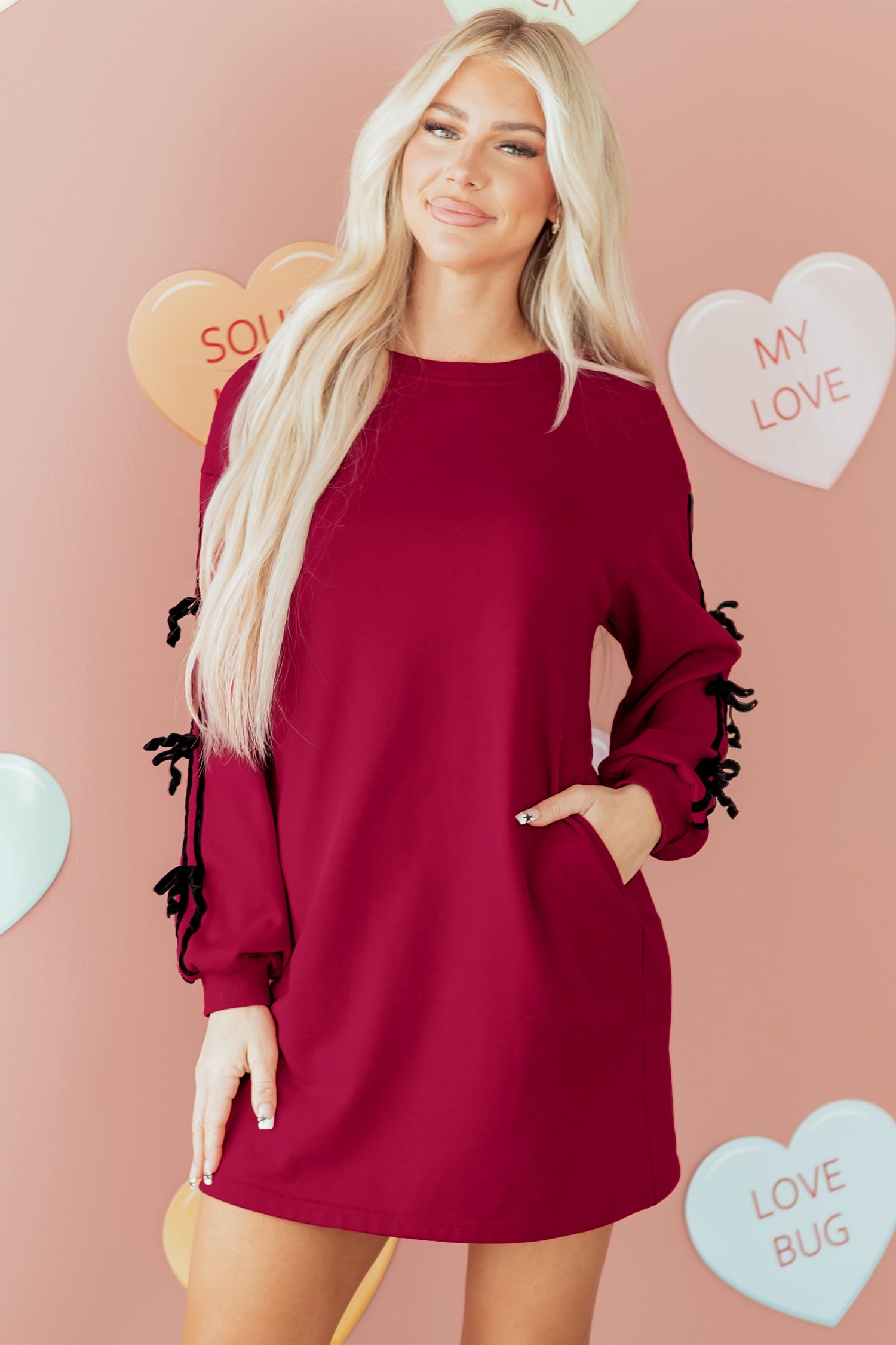 Robe femme rayé, poches, épaules tombantes — rouge