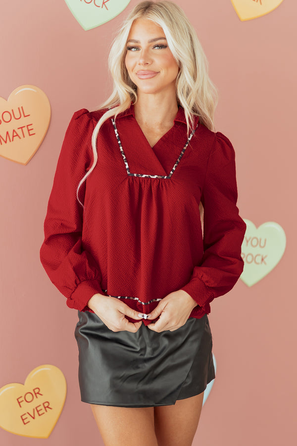 Blouse femme léopard, col V — rouge feu