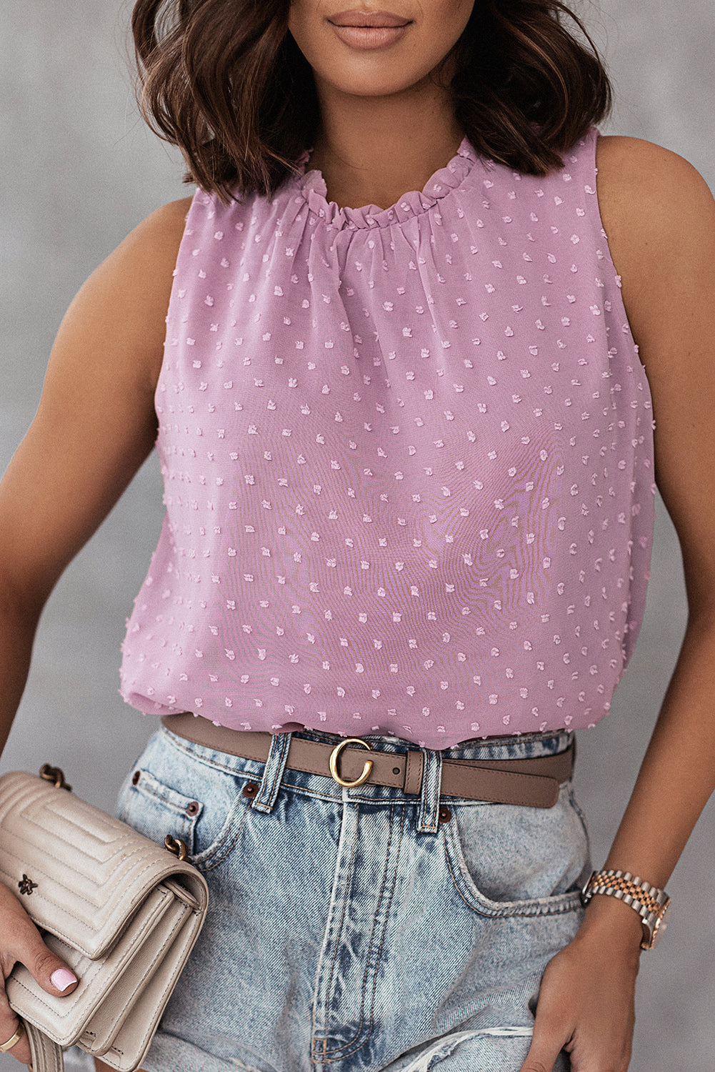 Pièce mode femme à volants, sans manches — rose · LC2561085-10 · LC2561085-10-2XL