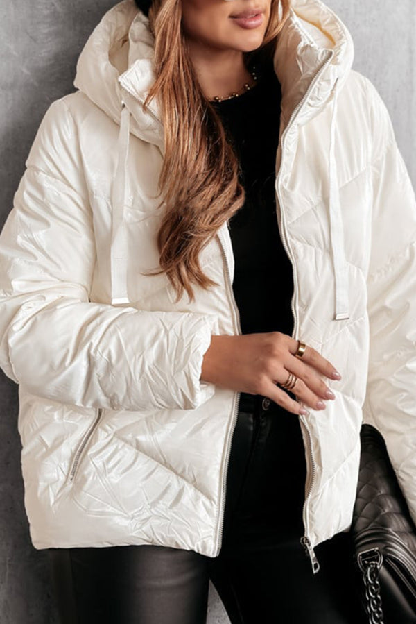 Manteau femme zip, à capuche, uni — blanc