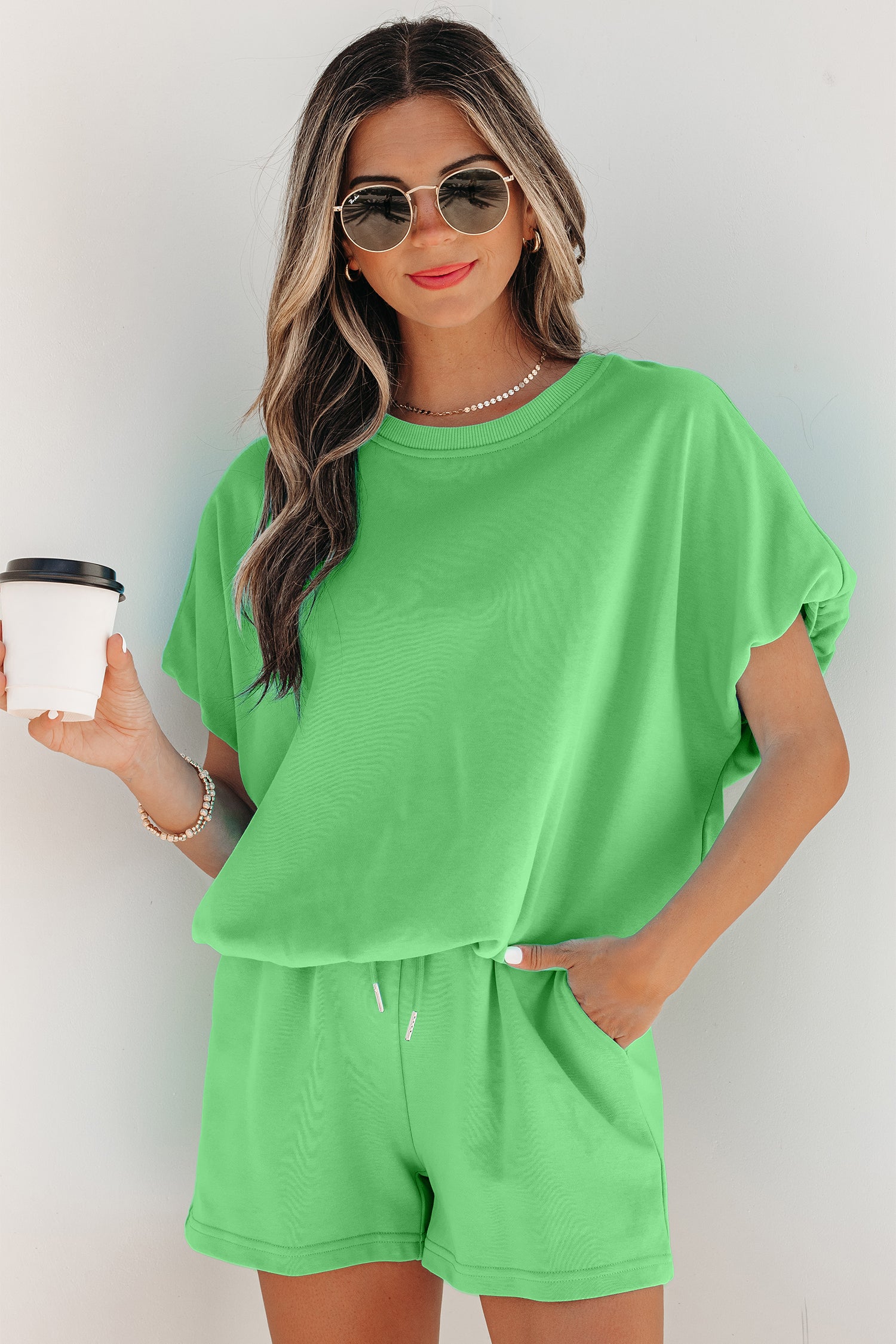 Ensemble femme à cordon, ample, uni — vert-P9