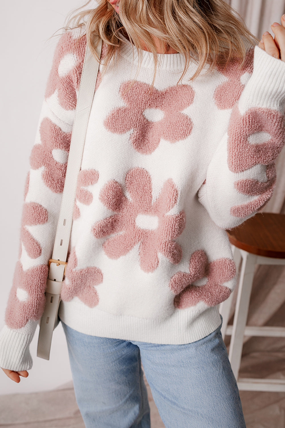Pull femme épaules tombantes, ample — blanc