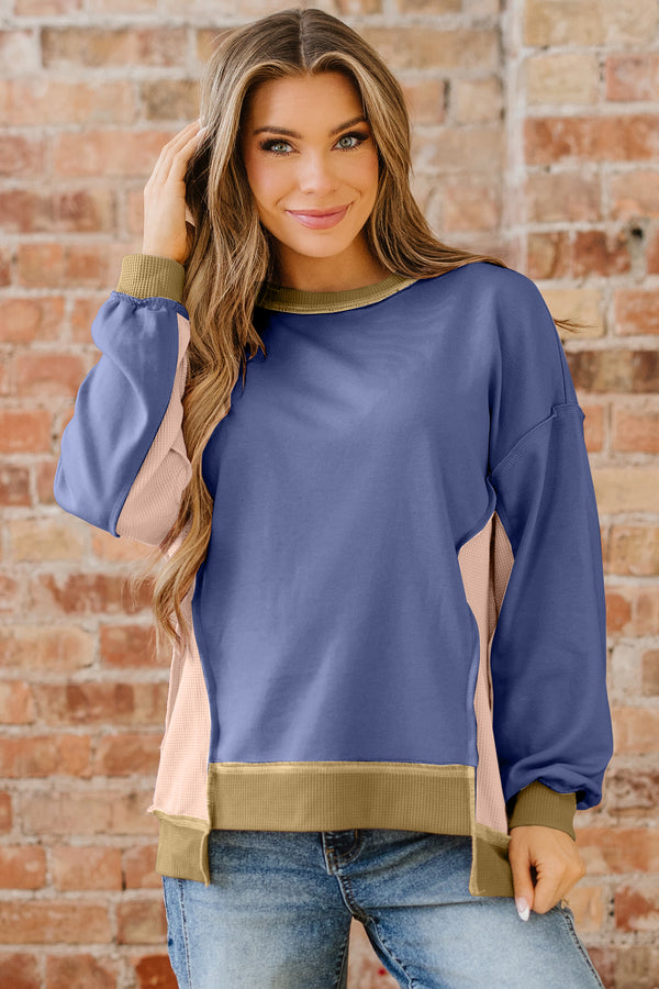 Sweat femme patchwork, gaufré, colorblock