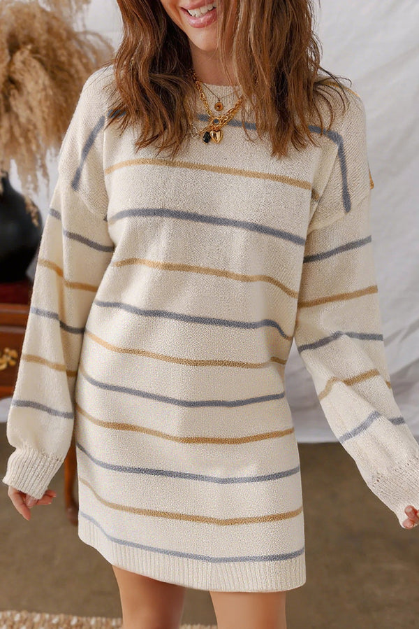 Robe courte femme rayé, épaules tombantes — multicolore
