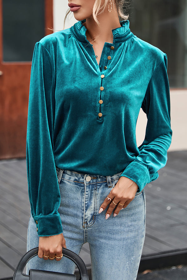 Haut femme velours, boutonnée — vert