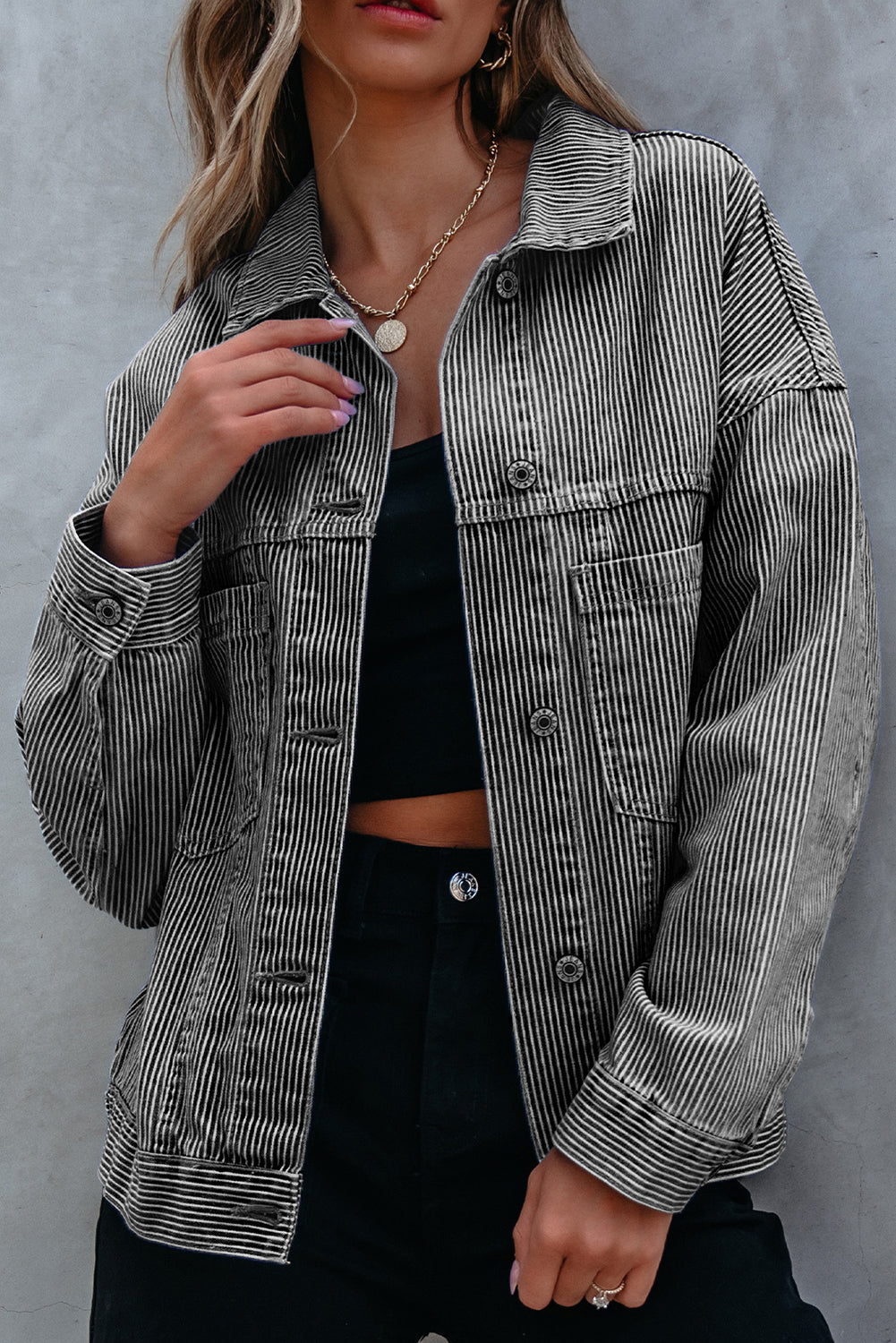 Veste femme rayé, poches, denim — bleu