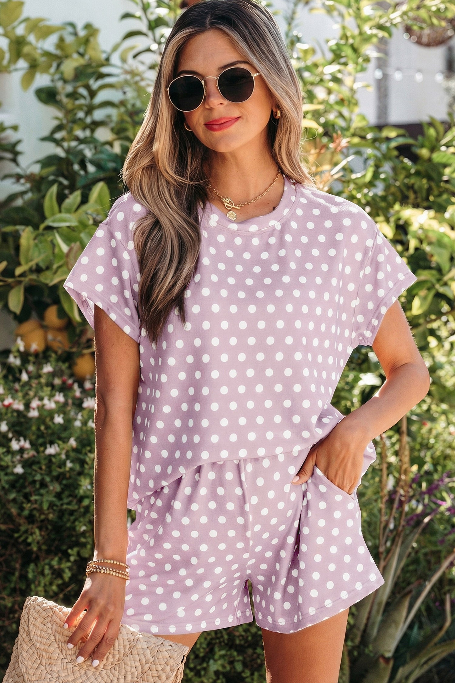 Short femme pois — violet