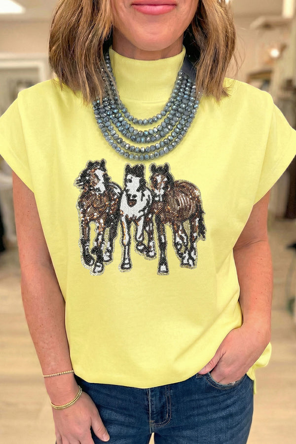 Haut femme paillettes, col montant — jaune-P7