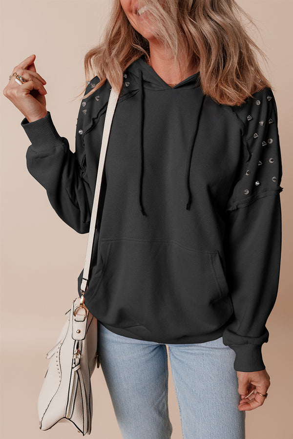 Hoodie femme poches, à capuche, uni — noir