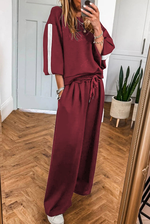 Pull femme rayé, à cordon — bordeaux