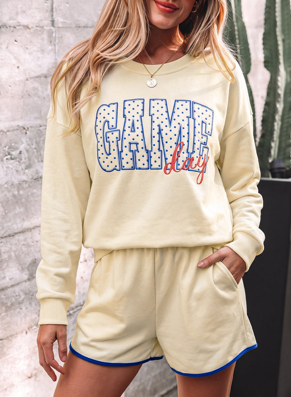 Short femme manches longues, col rond — beige