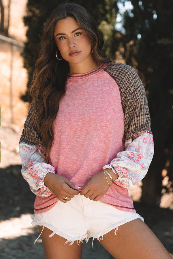 Blouse femme patchwork, en maille, côtelé
