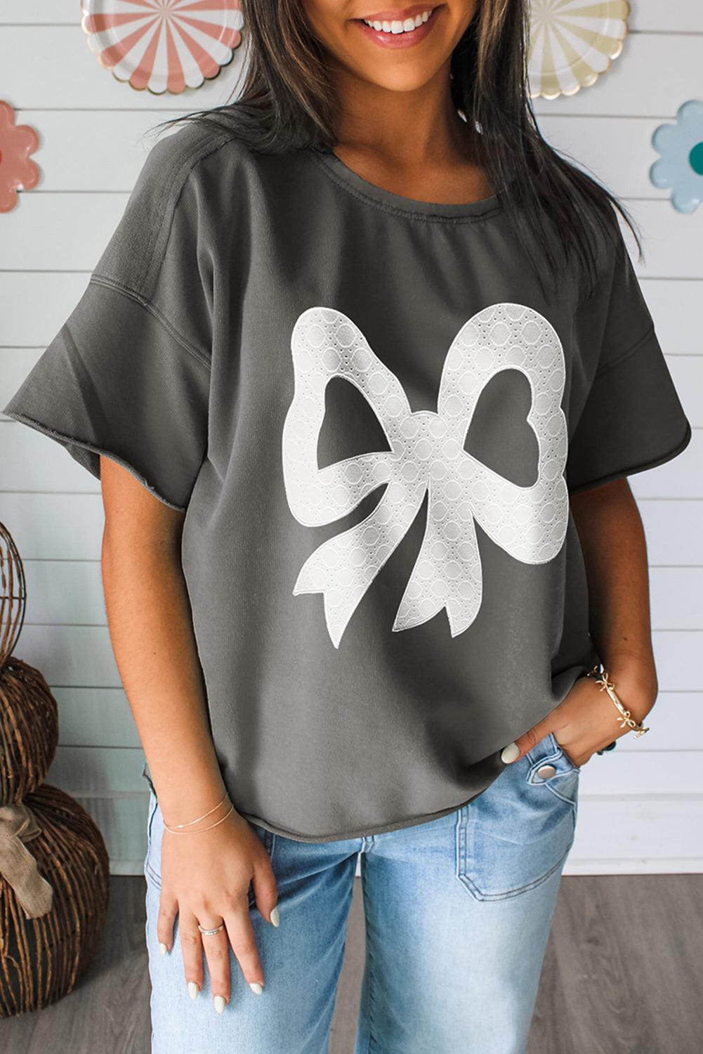T-shirt femme épaules tombantes, casual — gris
