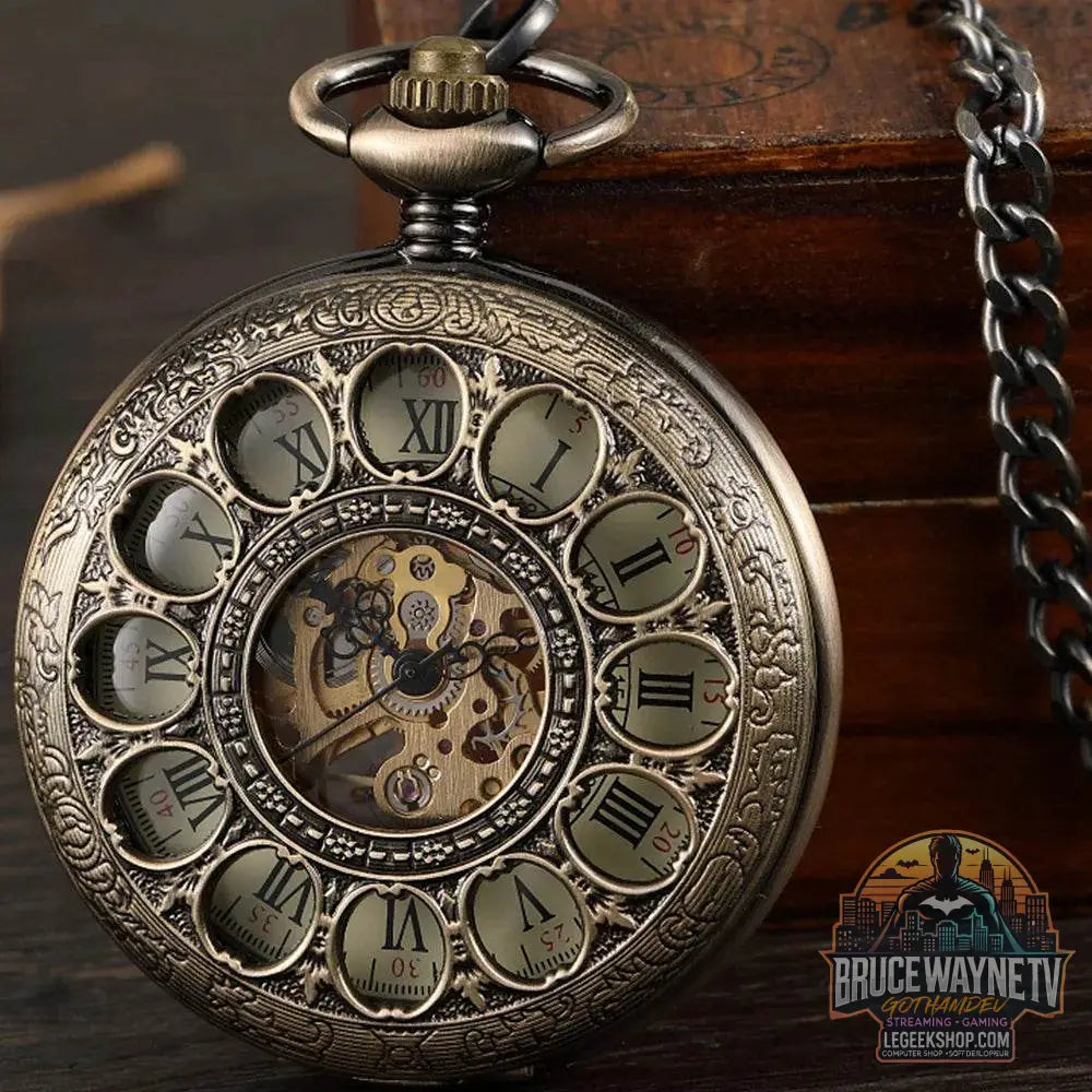 Montre de Poche Mécanique de Luxe à Chiffres Romains pour Homme, Gravé, Boîtier en Argent, Steampunk | Wayne Outfitters - Legeekshop