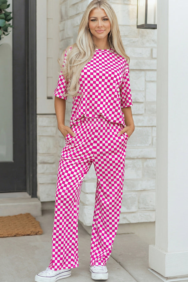 Ensemble femme à carreaux, manches 3/4