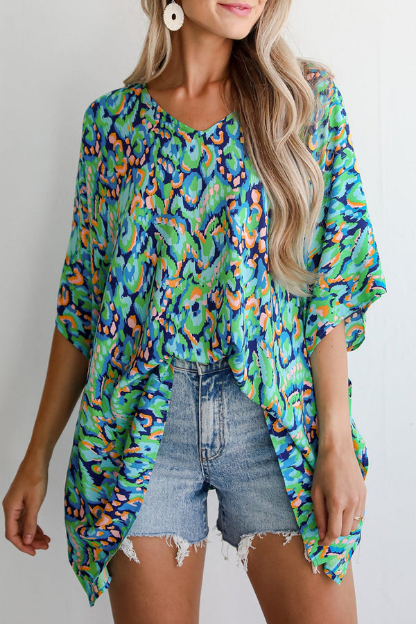Blouse femme manches 3/4, col V, ample — vert