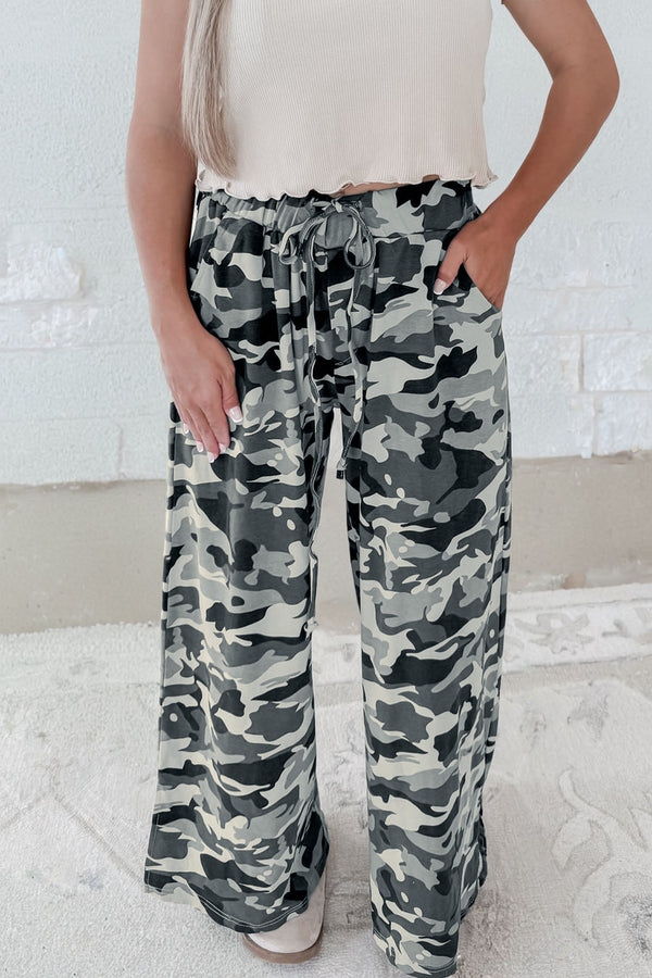 Pantalon femme camouflage, à cordon, casual — vert