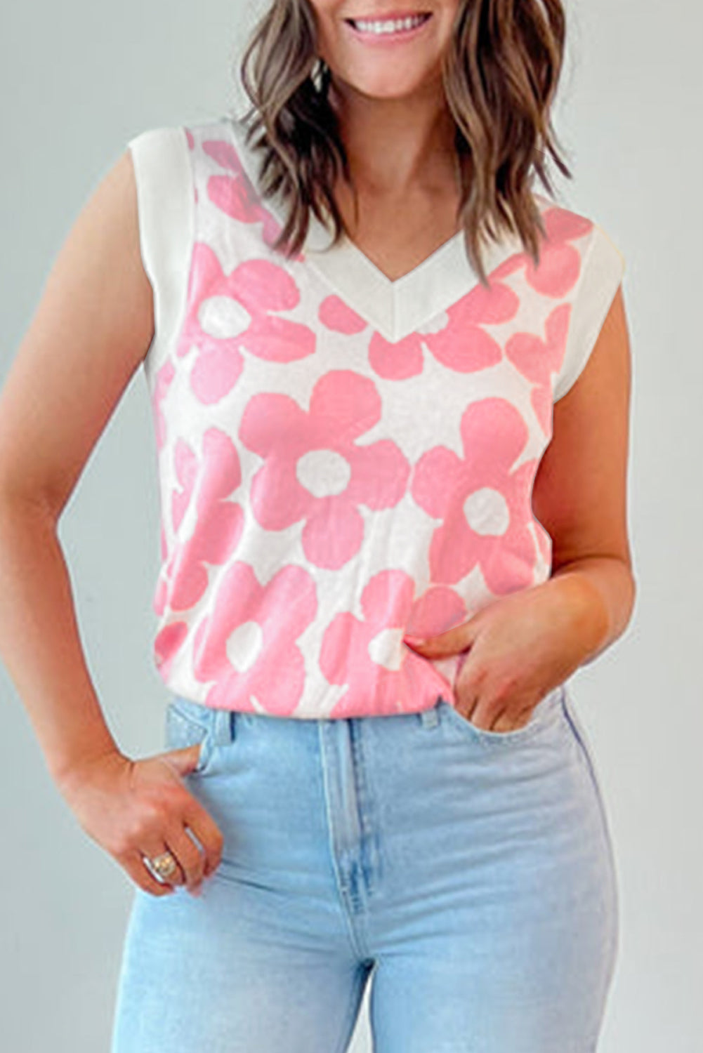 Débardeur femme en maille, col V — rose