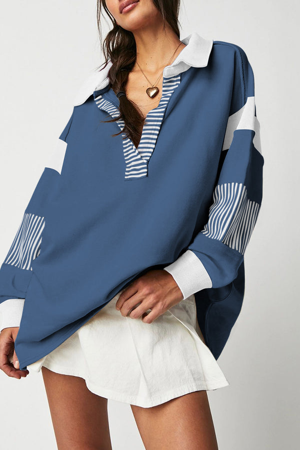 Sweat femme rayé, patchwork, colorblock — bleu · LC25317343-P905 · LC25317343-P905-2XL