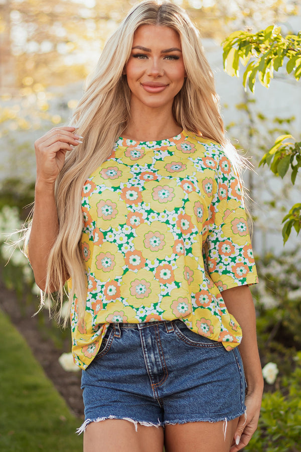 T-shirt femme épaules tombantes, ample — jaune