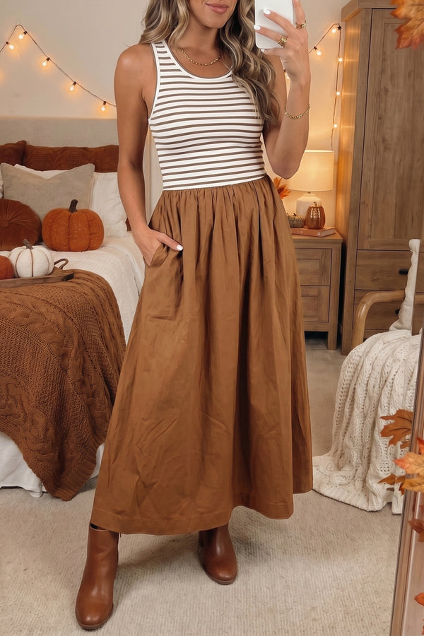 Robe femme rayé, patchwork, sans manches, casual, colorblock