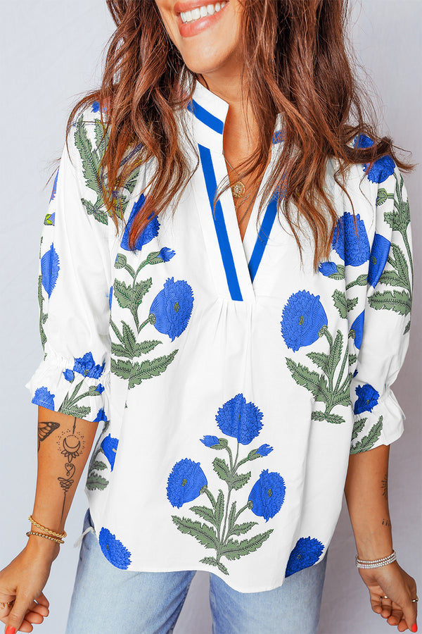 Blouse femme col V, casual — bleu ciel