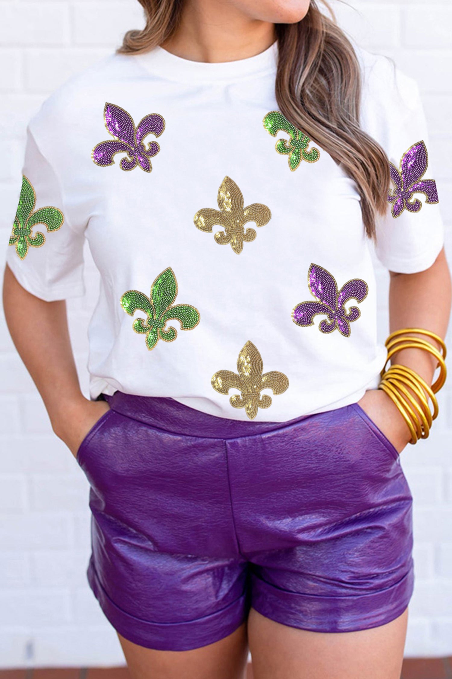 T-shirt graphique, paillettes — blanc