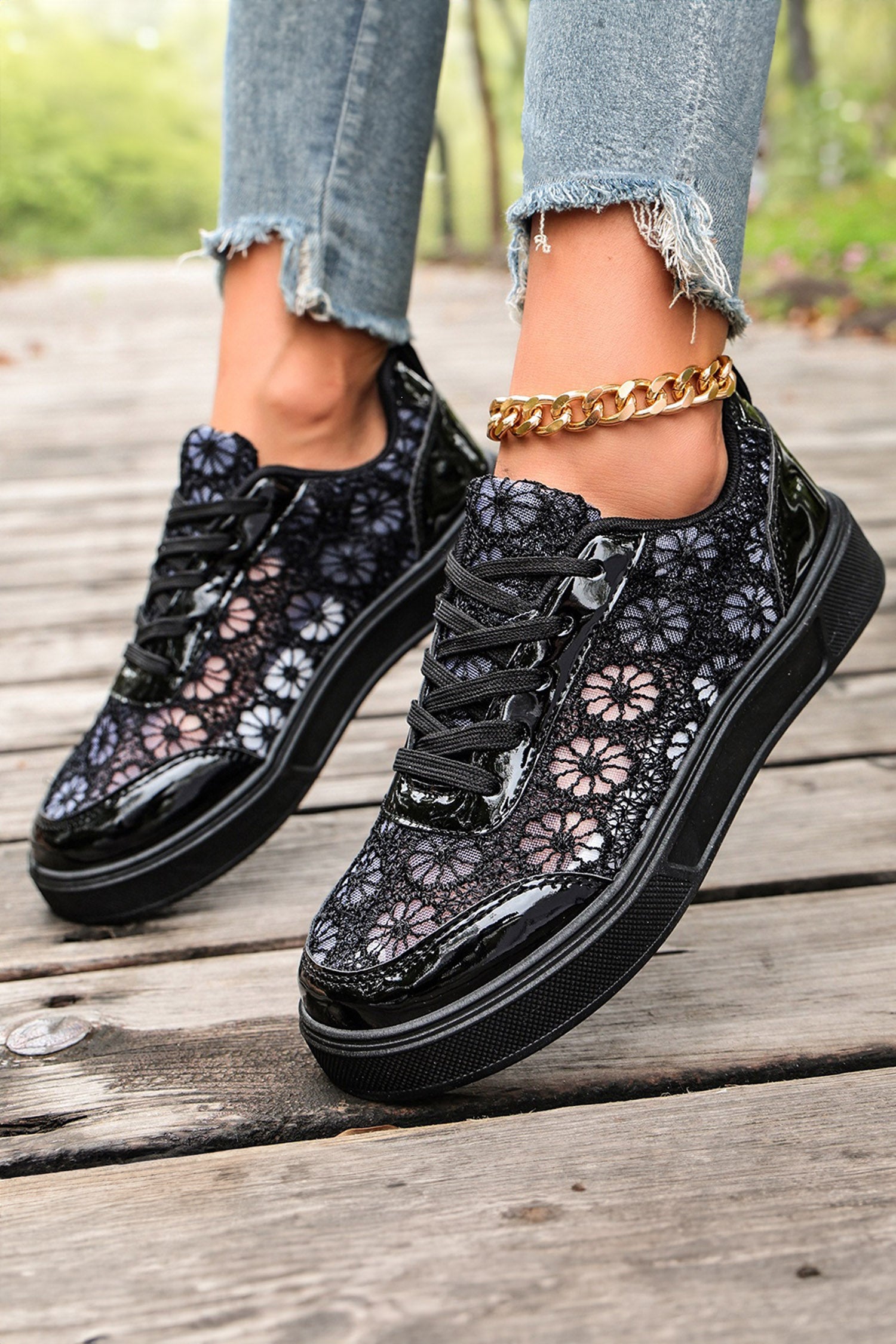 Pièce mode femme floral, transparent, casual — noir
