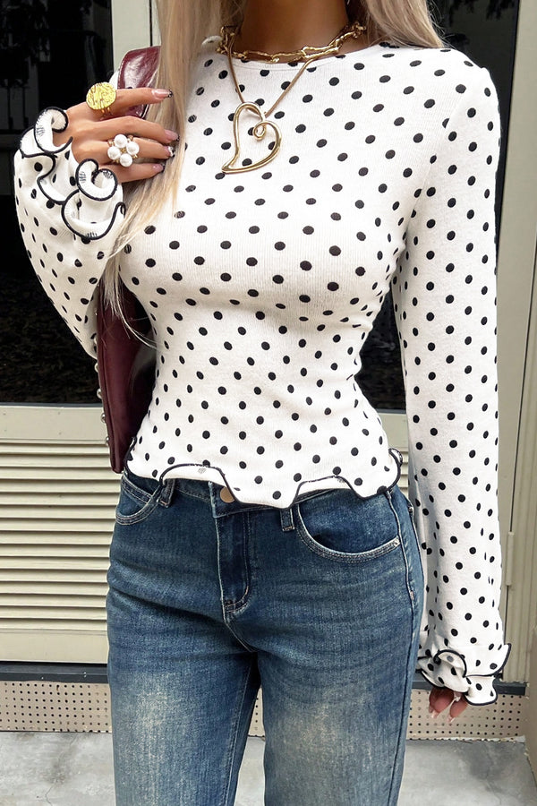 Haut femme pois, manches longues — noir