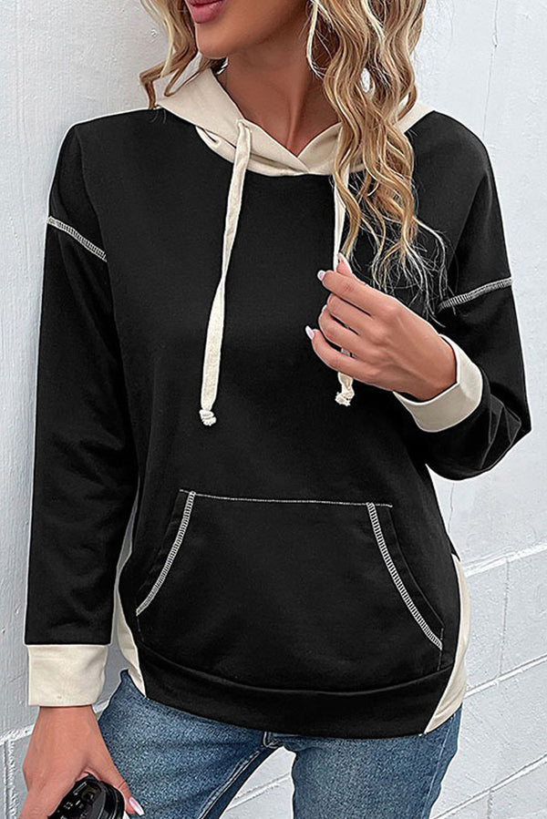 Sweat femme à capuche, colorblock — noir