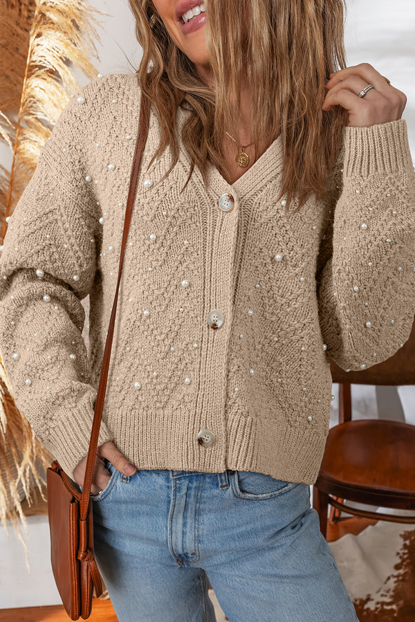 Cardigan femme boutonnée, col V — gris