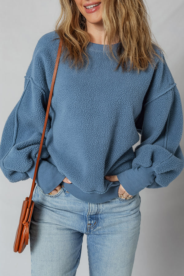 Sweat femme patchwork, épaules tombantes, casual — bleu