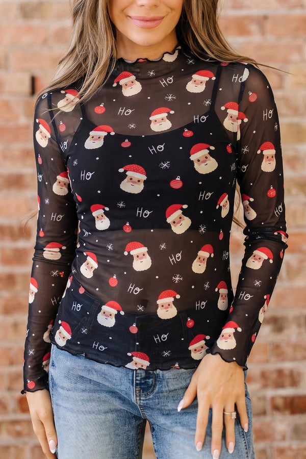 Haut femme Noël, transparent, manches longues — noir