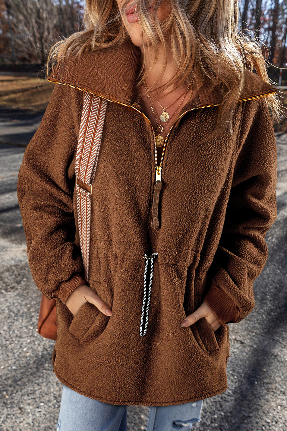 Sweat femme zip — marron