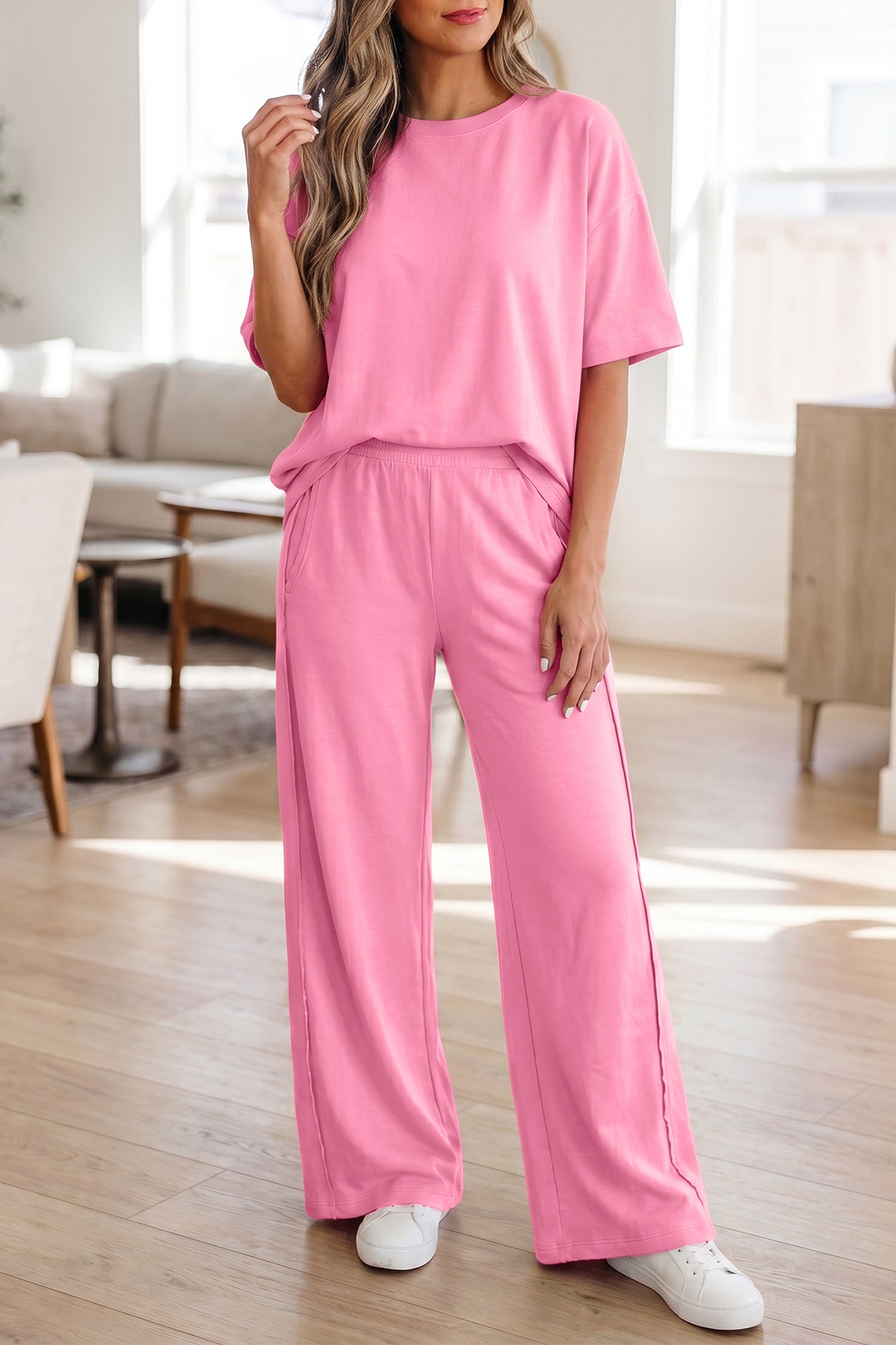 Ensemble femme poches, casual, uni — rose