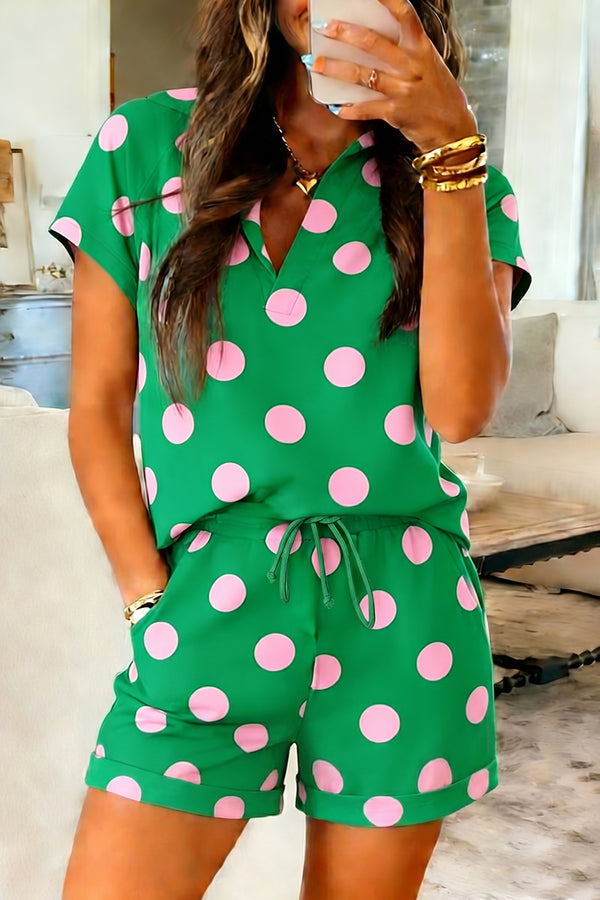 Short femme pois, col V — vert