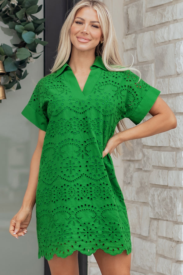 Robe courte femme brodé, uni — vert