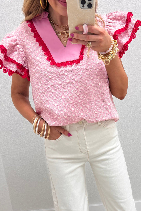 Blouse femme brodé — rose