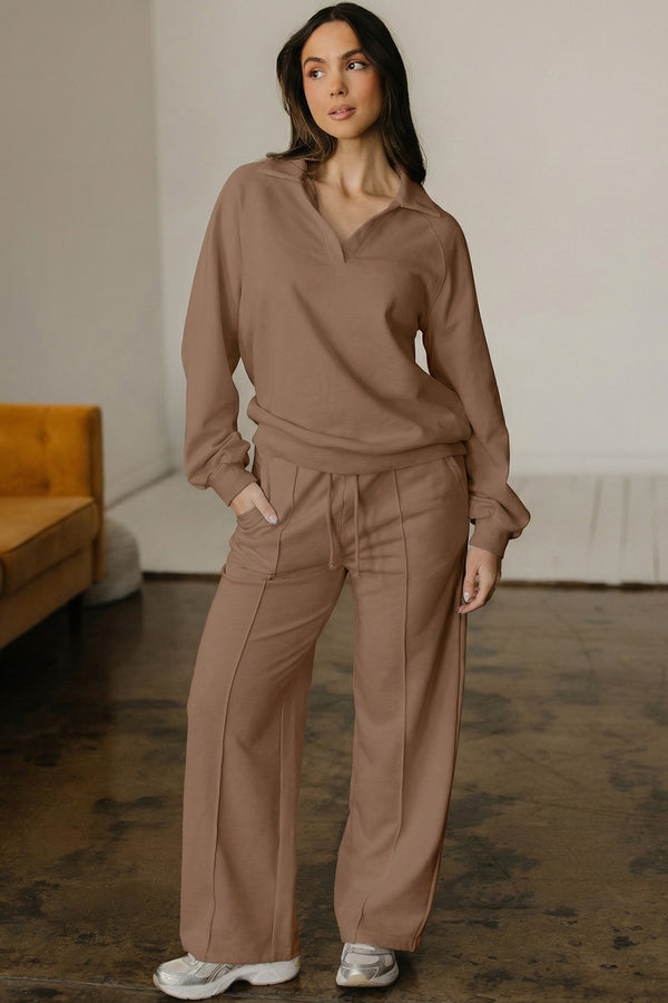 Pull femme à cordon, col V — kaki · LC628301-P1117 · LC628301-P1117-L