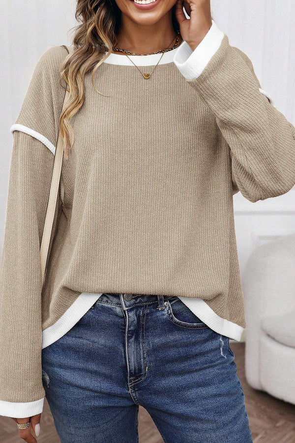 Haut femme en maille, épaules tombantes, ample — beige