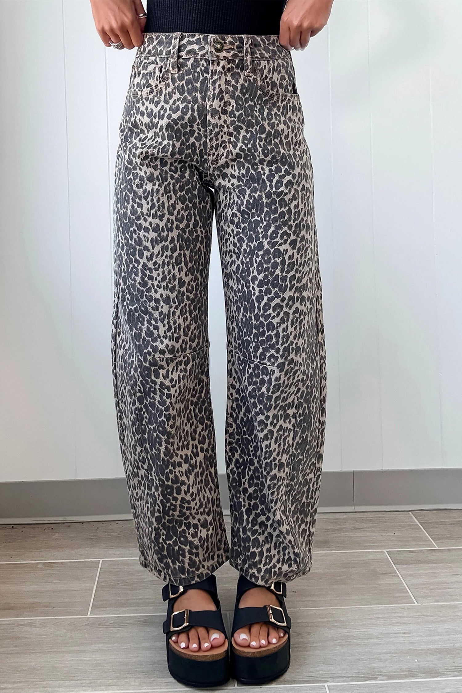 Jean femme léopard, taille haute — noir