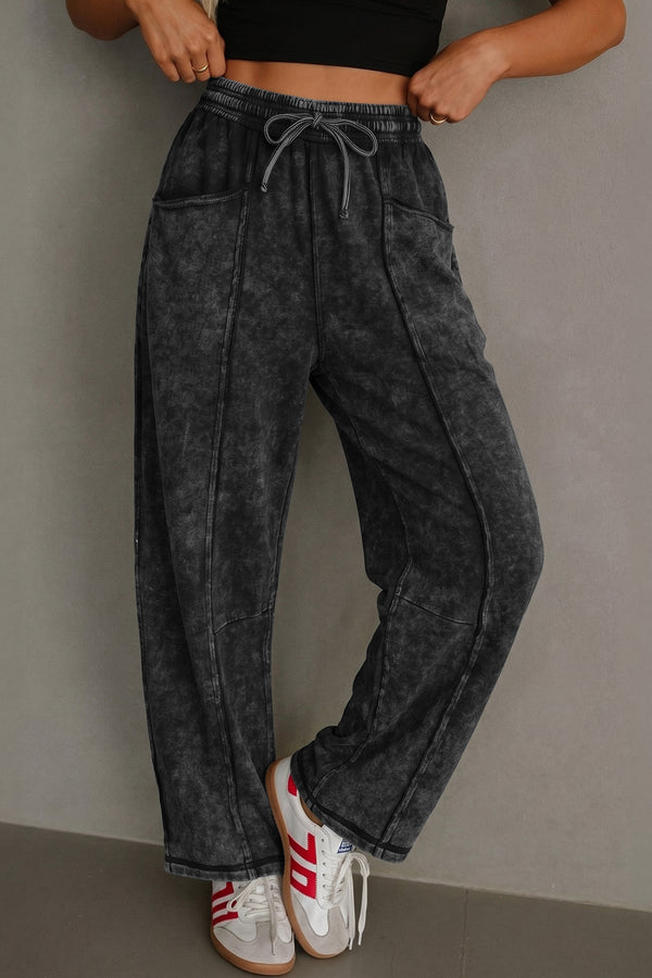 Pantalon femme à cordon, taille élastique — noir