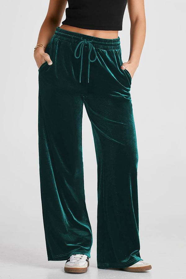 Pantalon femme à cordon, jambe large, uni