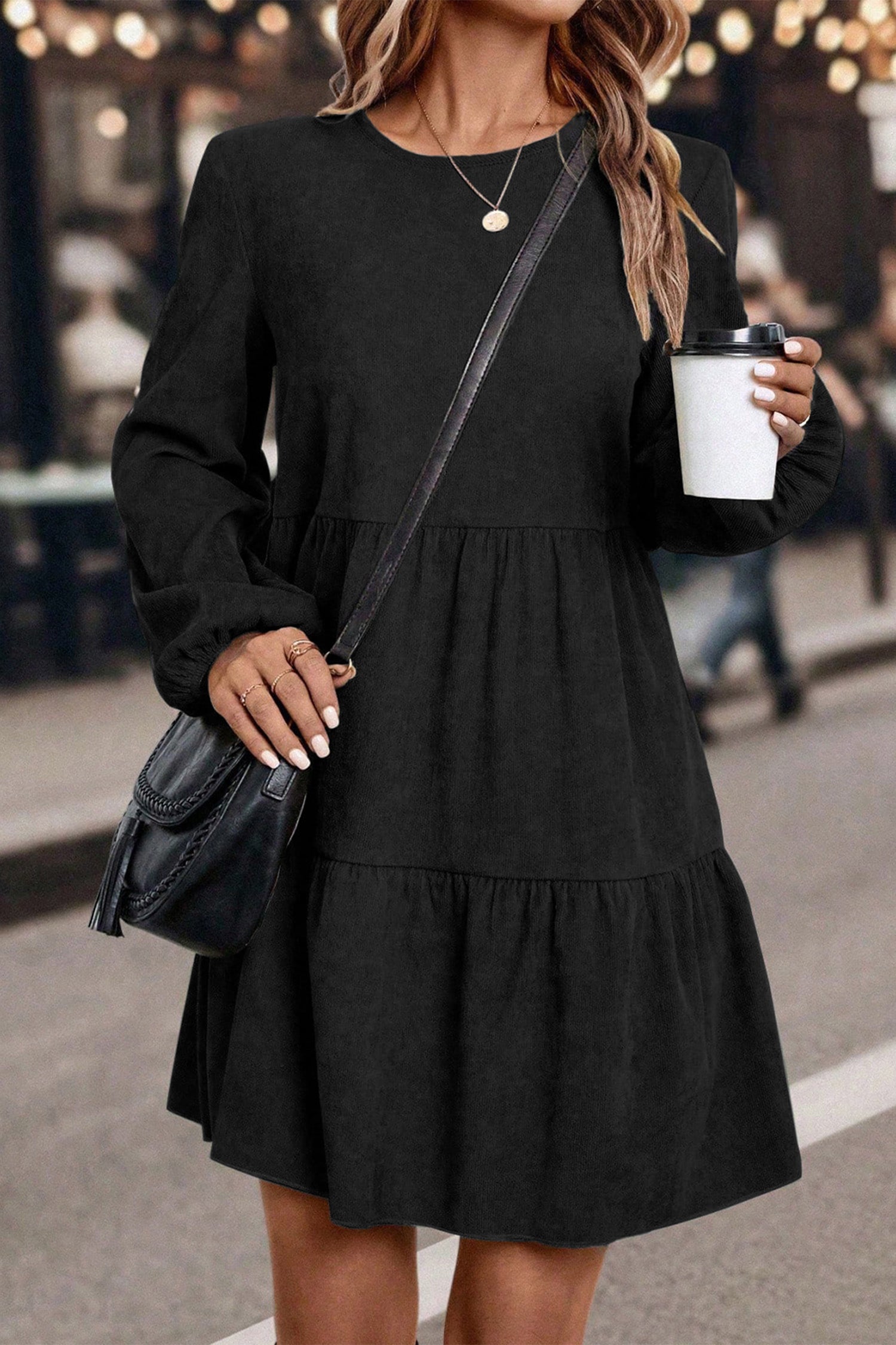 Robe courte femme à étages — noir