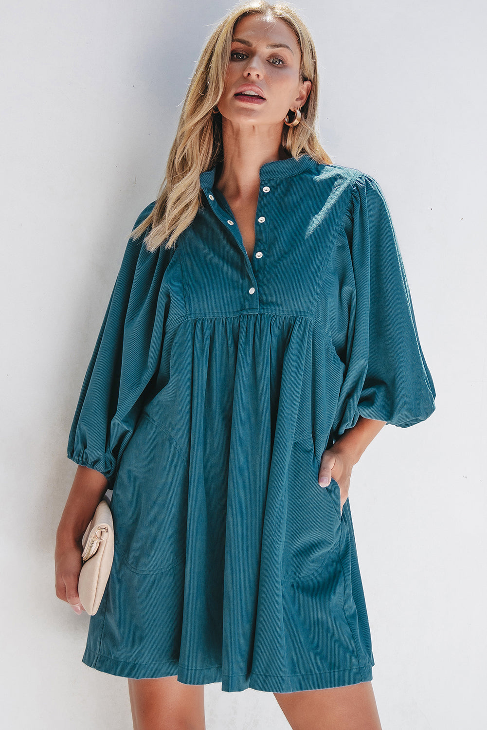 Robe femme boutonnée, manches bracelet — bleu
