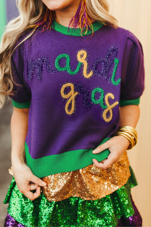 Pull femme graphique, manches courtes — violet
